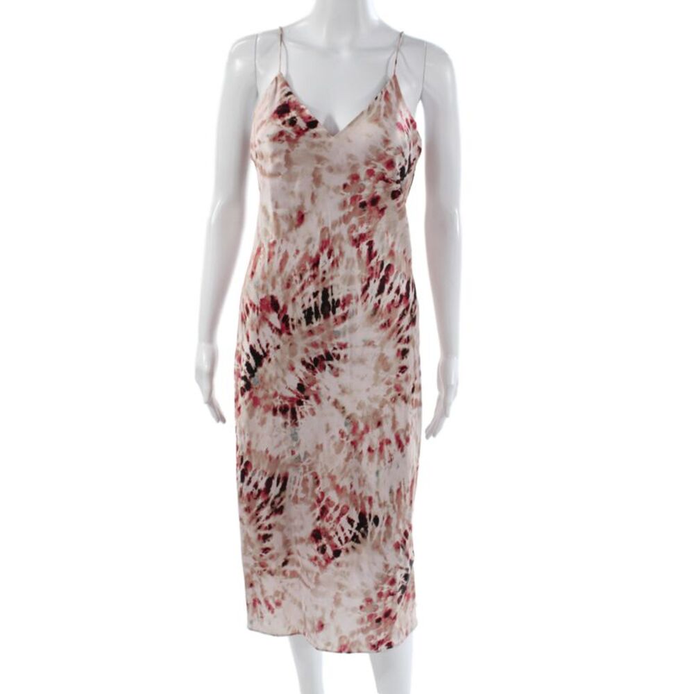 Cami Women Slip Dress Multicolor Silk V-Neck Tie Dye Long Size S